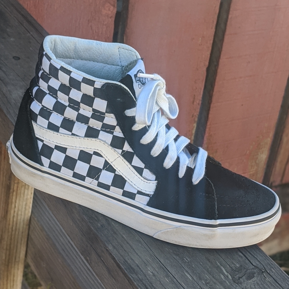 Hi Top Vans W/ Black and White Checker Pattern